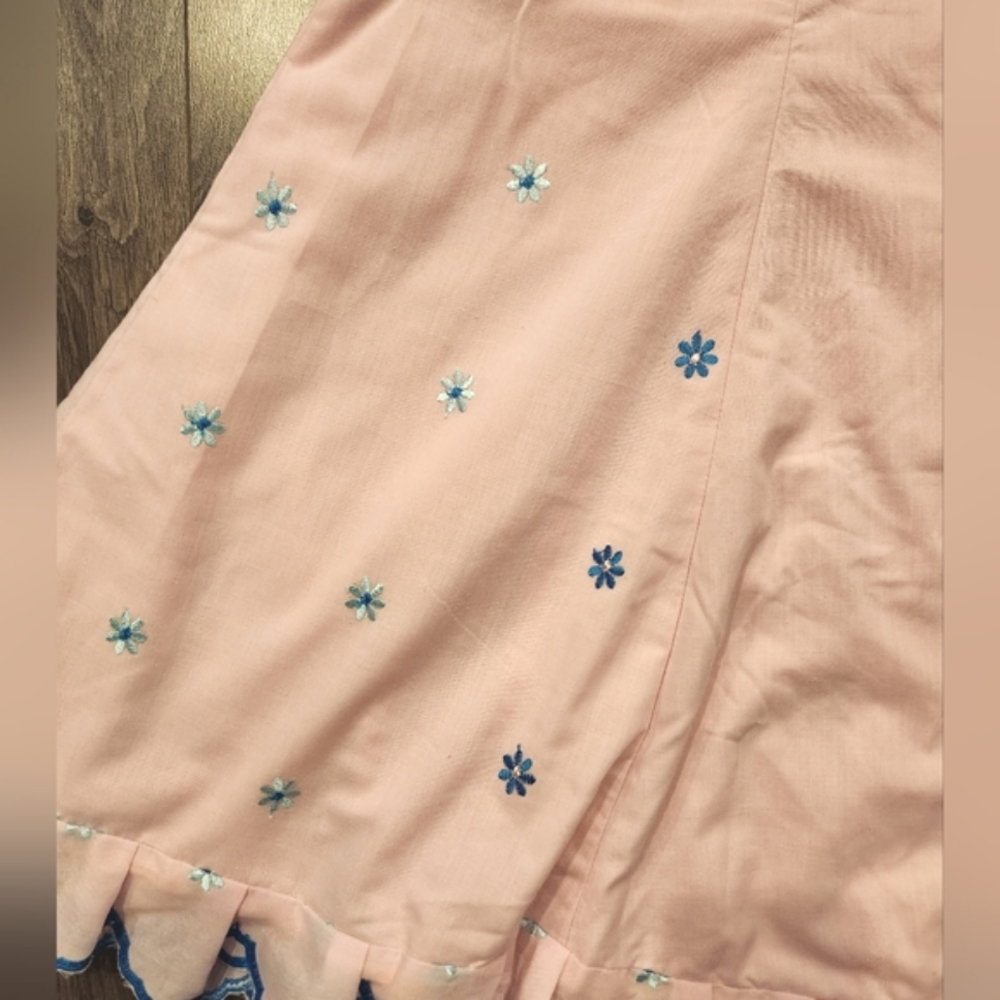 Vintage Mermaid Pink Cotton Maxi Skirt with Embroidered Flowers - Picture 8 of 8